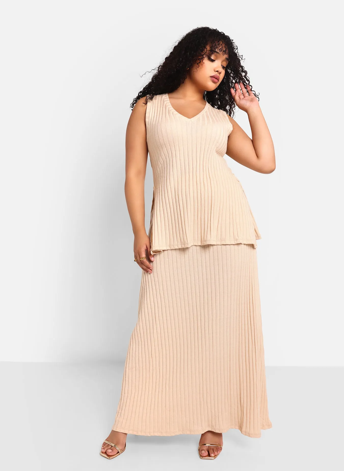 Nyla Ribbed Knit Maxi A Line Skirt - Ivory sold by Rebdolls product image thumbnail 4