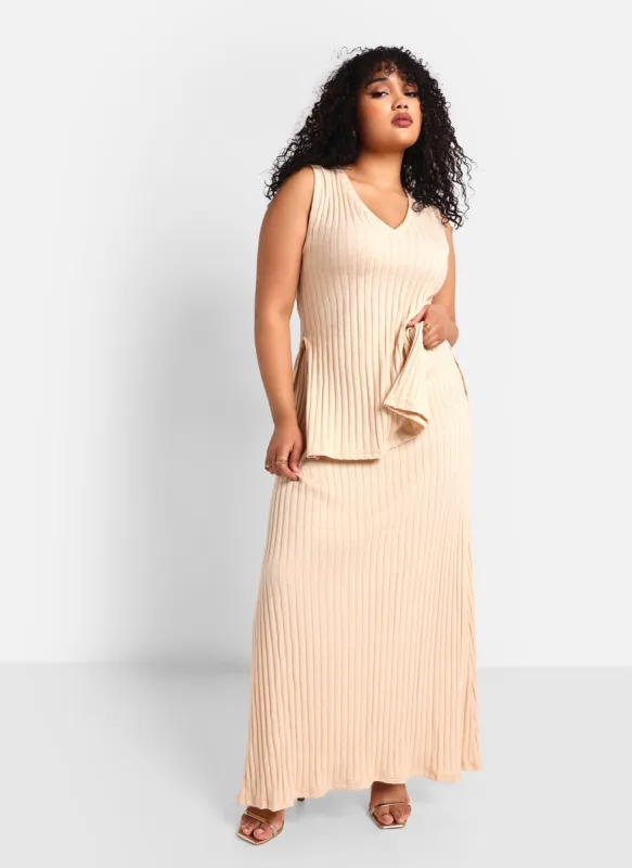 Nyla Ribbed Knit Maxi A Line Skirt - Ivory sold by Rebdolls