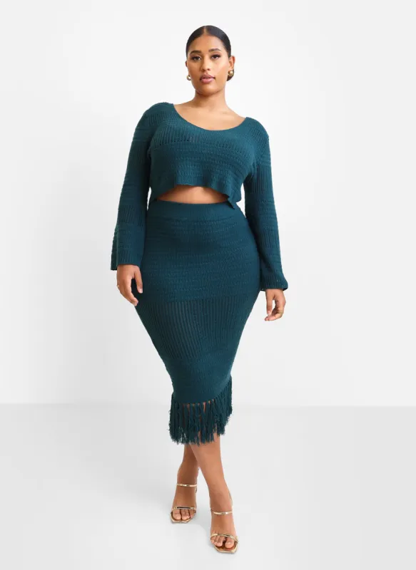 Jina Crochet Tassel Hem Midi Bodycon Skirt - Teal sold by Rebdolls