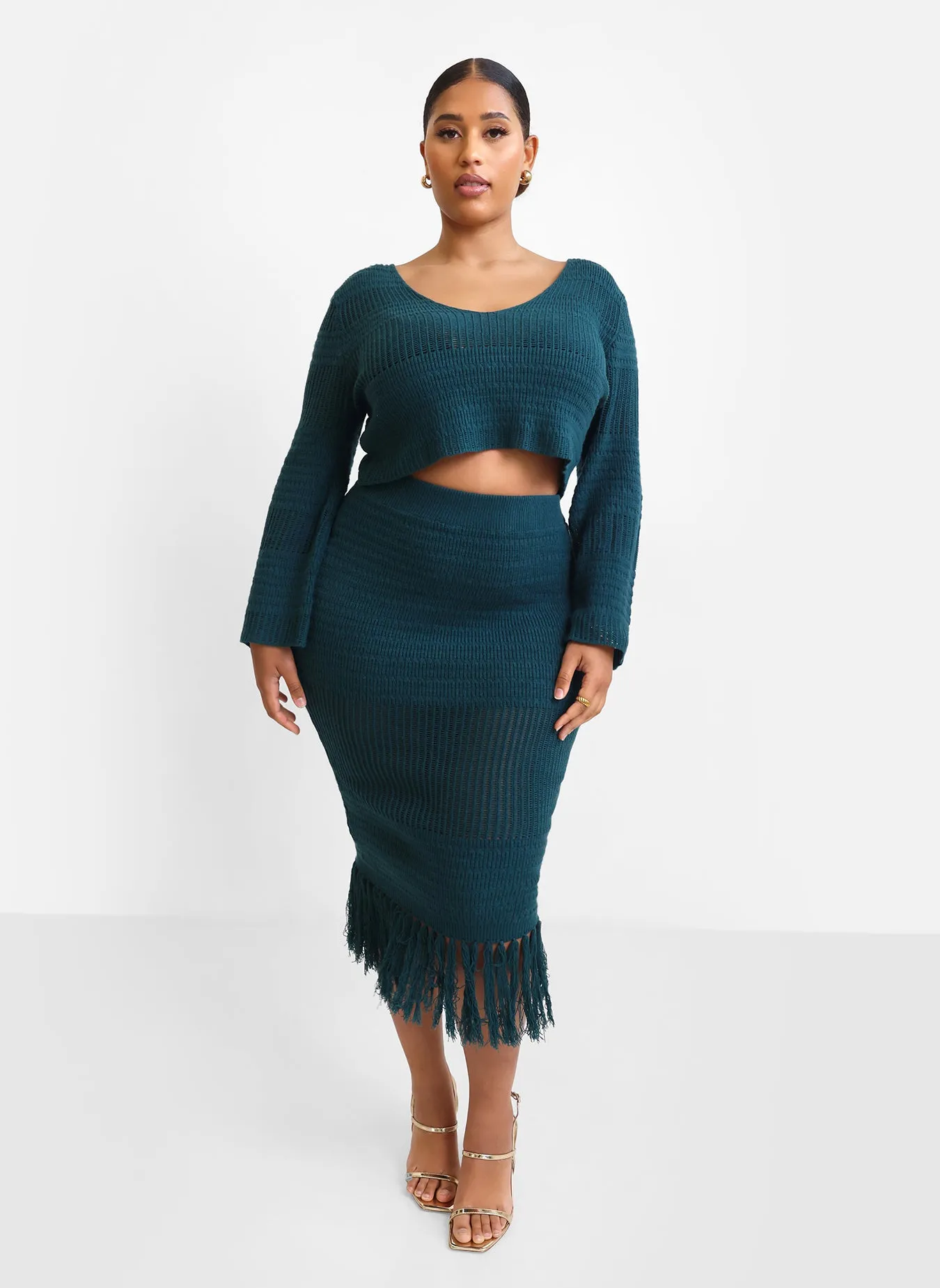 Jina Crochet Tassel Hem Midi Bodycon Skirt - Teal sold by Rebdolls product image thumbnail 2
