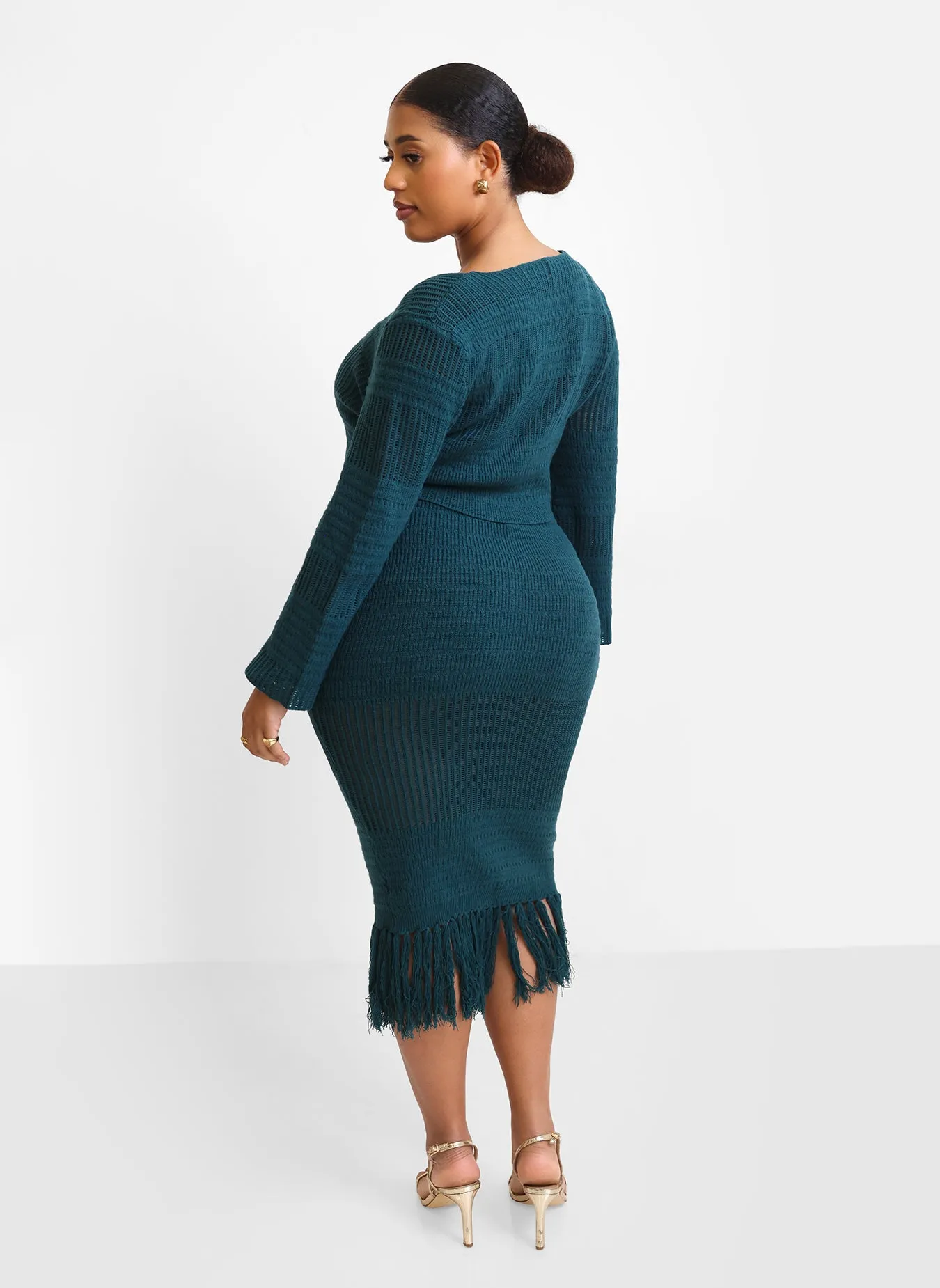 Jina Crochet Tassel Hem Midi Bodycon Skirt - Teal sold by Rebdolls product image thumbnail 4