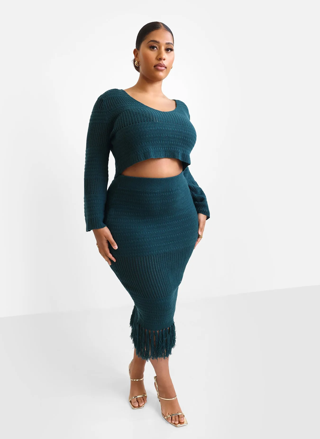 Jina Crochet Tassel Hem Midi Bodycon Skirt - Teal sold by Rebdolls product image thumbnail 3