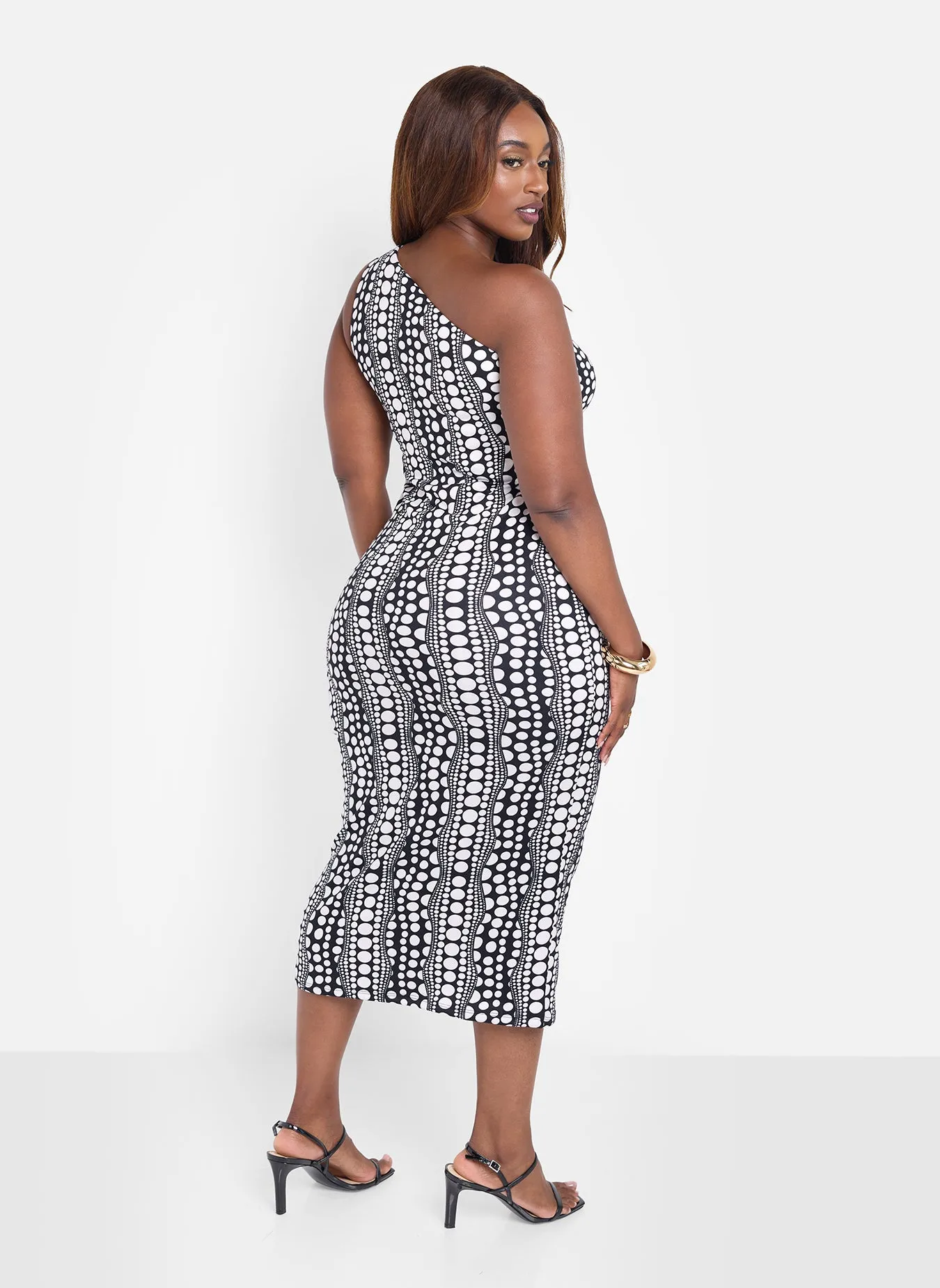 Bai Polka Dot Single Shoulder Bodycon Midi Dress sold by Rebdolls product image thumbnail 4