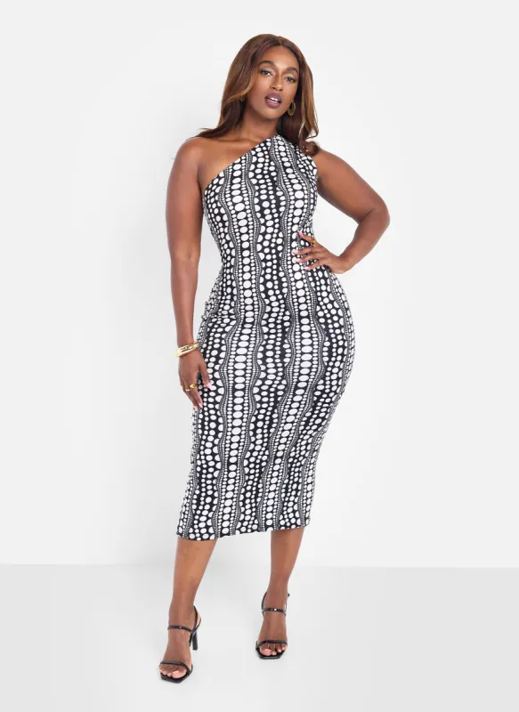 Bai Polka Dot Single Shoulder Bodycon Midi Dress sold by Rebdolls