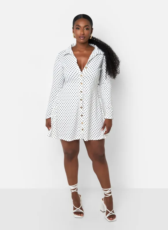 Chelsea Polka Dot Mini A Line Dress - White & Black sold by Rebdolls