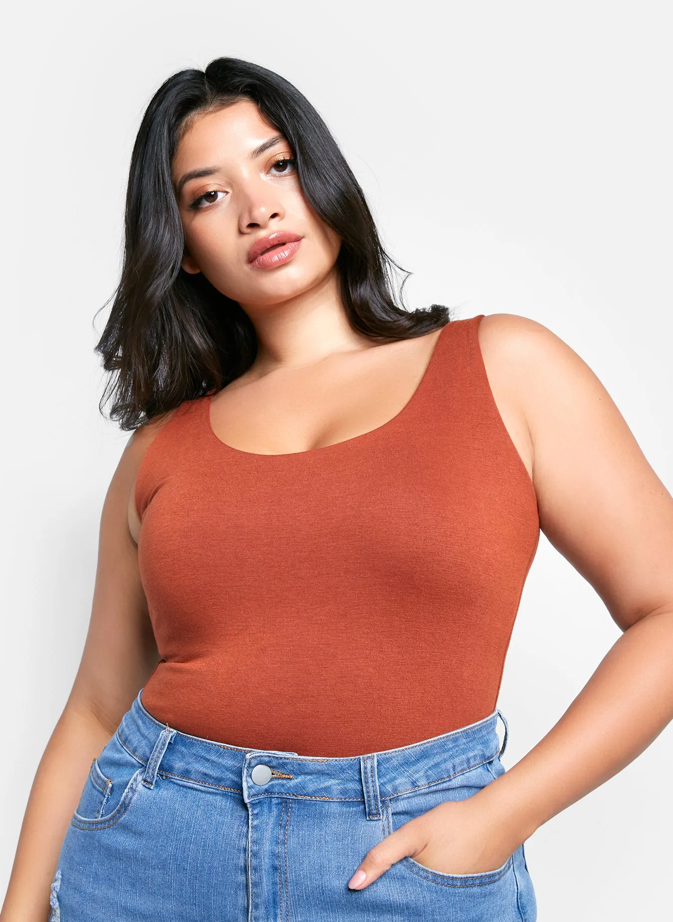 Essential Scoop Neck Tank Bodysuit - Mocha sold by Rebdolls