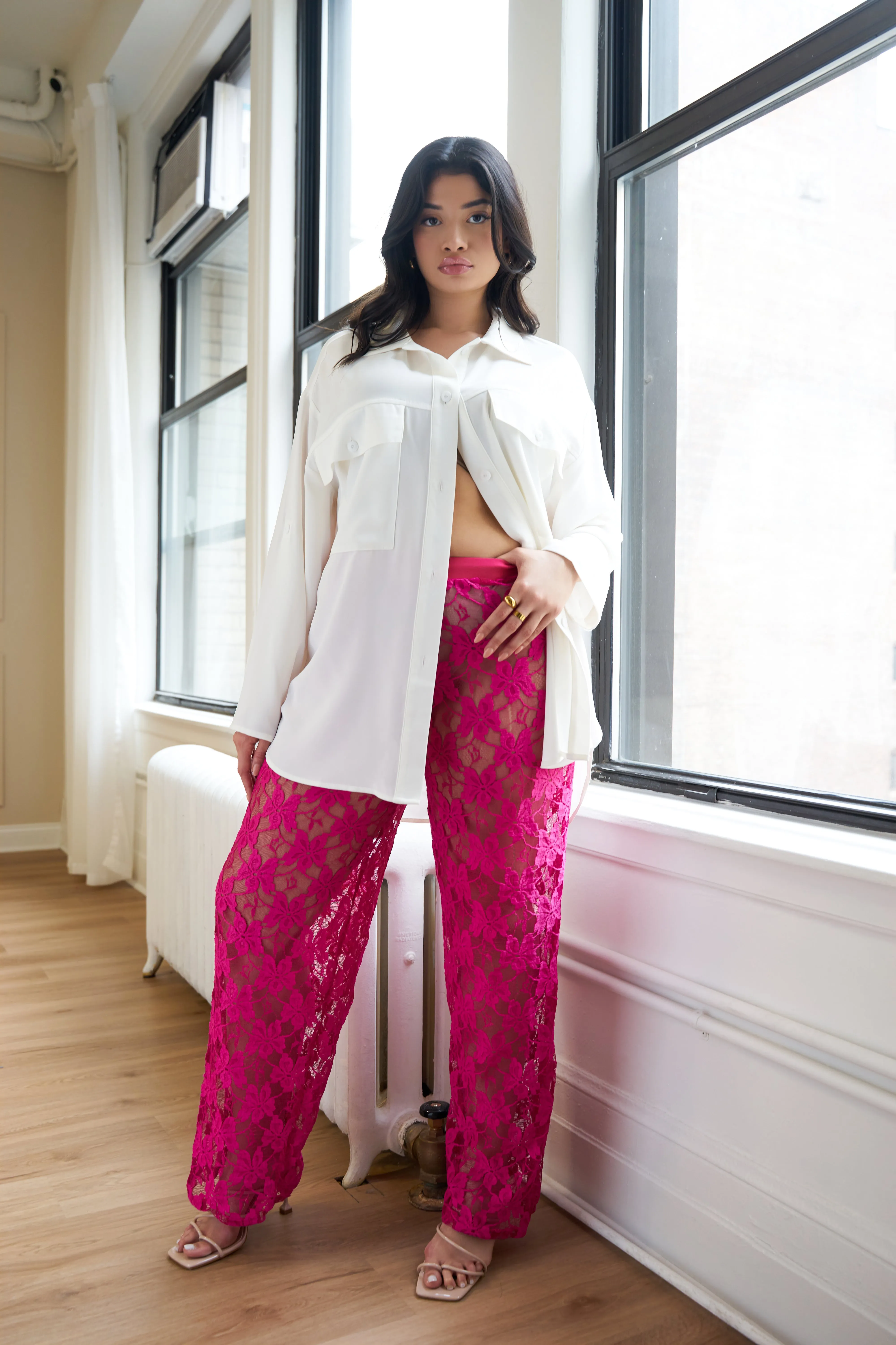 Mena Lace Wide Leg Pants - Neon Pink sold by Rebdolls product image thumbnail 2