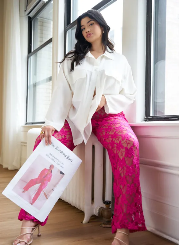 Mena Lace Wide Leg Pants - Neon Pink sold by Rebdolls