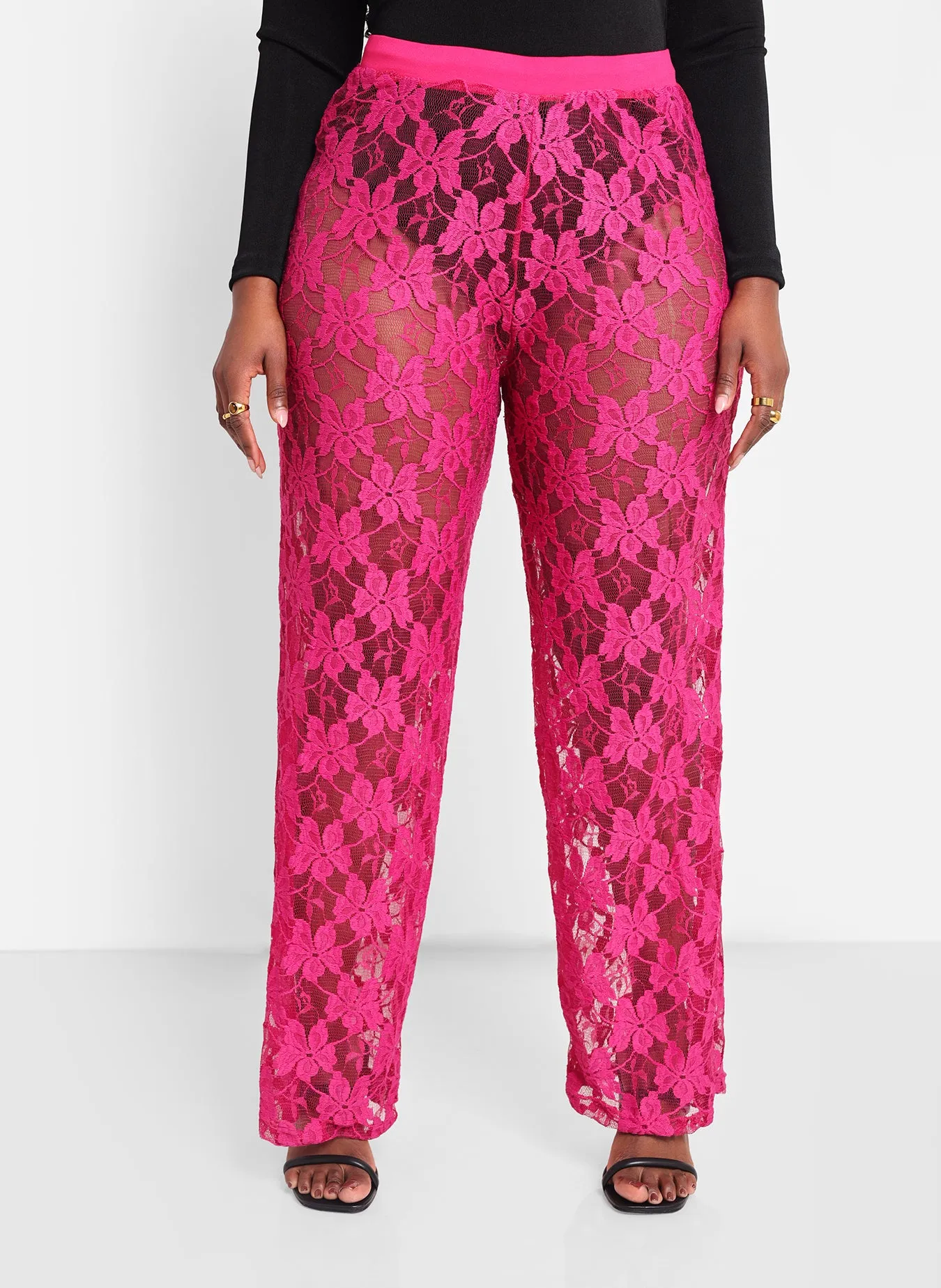 Mena Lace Wide Leg Pants - Neon Pink sold by Rebdolls product image thumbnail 4
