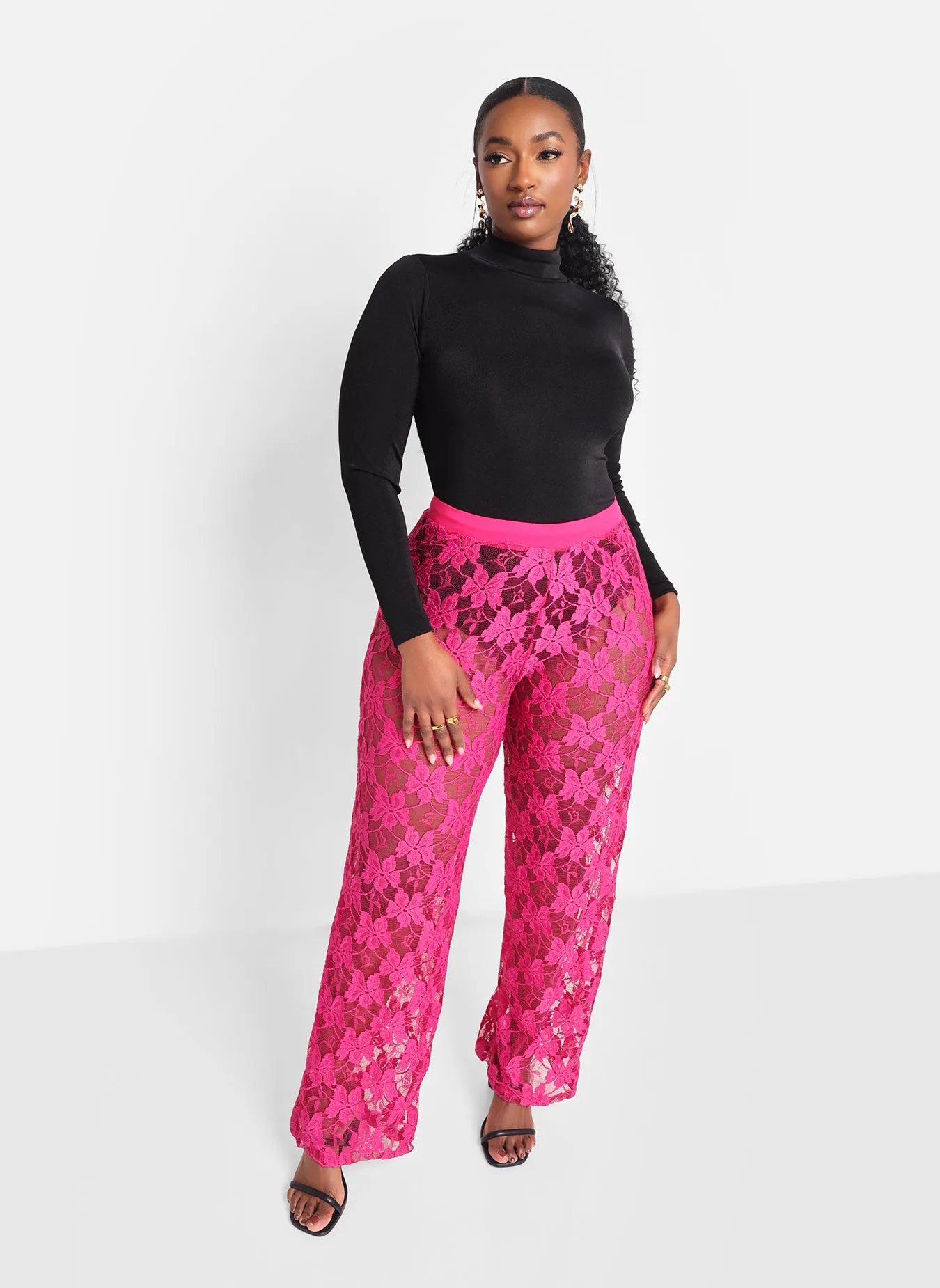 Mena Lace Wide Leg Pants - Neon Pink sold by Rebdolls product image thumbnail 3