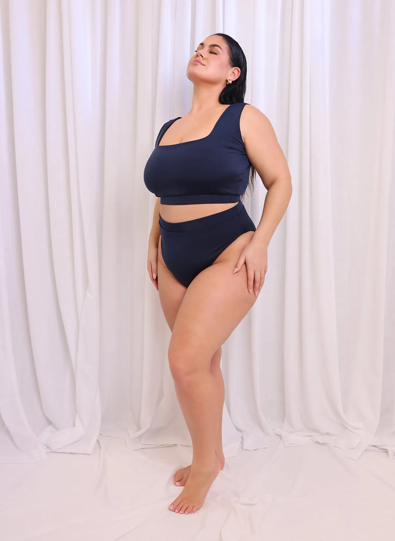 Essential High Waist Bikini Bottom - Navy sold by Rebdolls