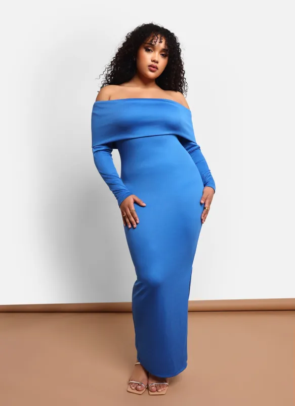 Vera Ribbed Overlay Maxi Bodycon Dress W. Slit - Cobalt sold by Rebdolls