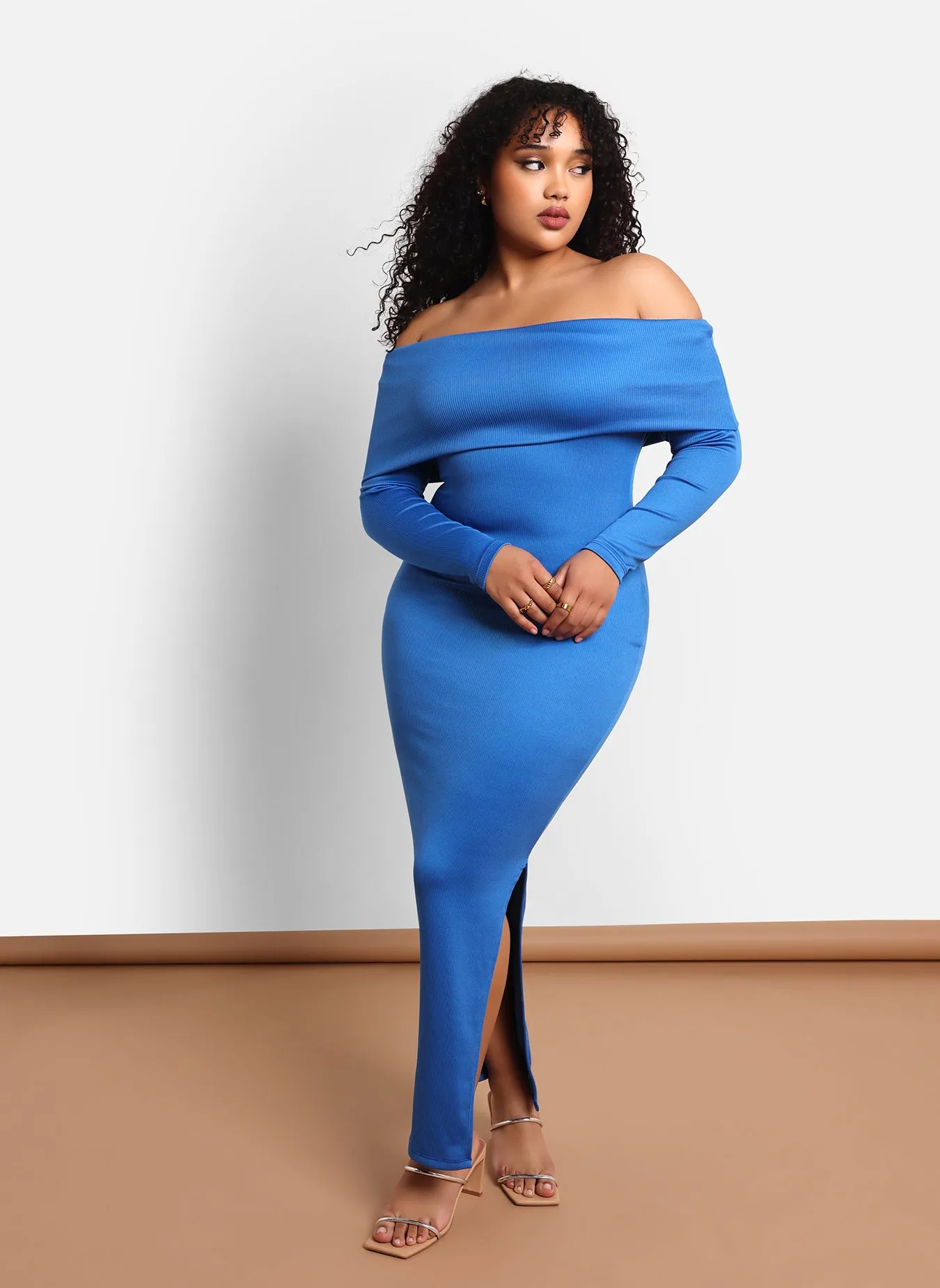 Vera Ribbed Overlay Maxi Bodycon Dress W. Slit - Cobalt sold by Rebdolls product image thumbnail 3
