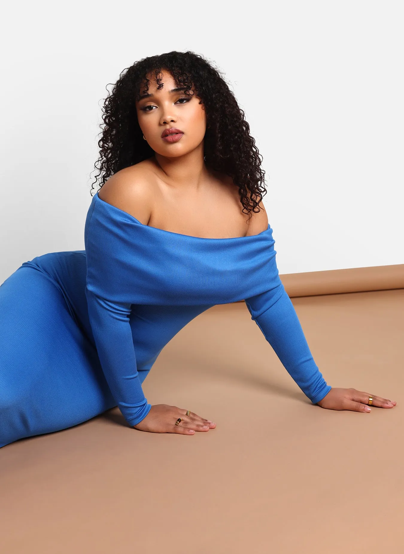 Vera Ribbed Overlay Maxi Bodycon Dress W. Slit - Cobalt sold by Rebdolls product image thumbnail 2