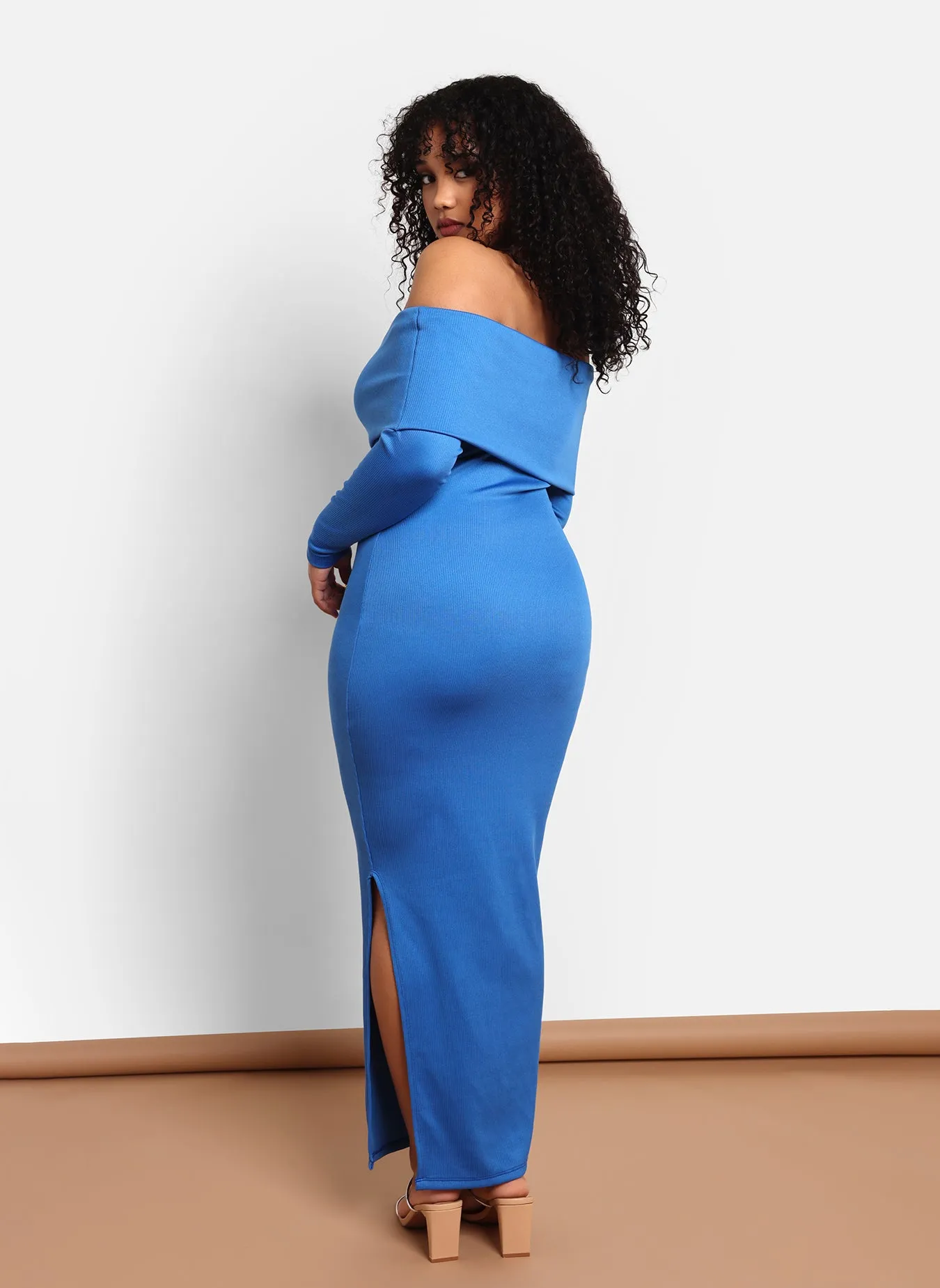 Vera Ribbed Overlay Maxi Bodycon Dress W. Slit - Cobalt sold by Rebdolls product image thumbnail 4