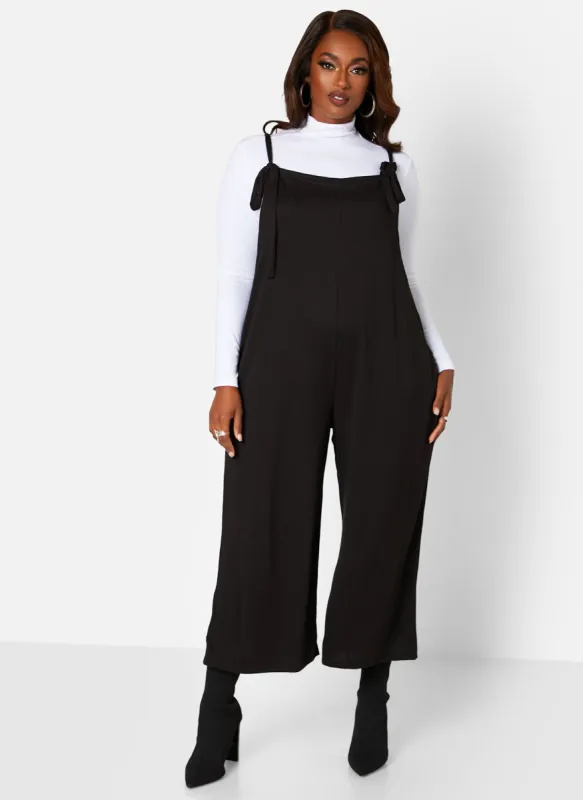 Lets Chill Ribbed Tie Strap Oversized Jumpsuit W. Pockets sold by Rebdolls