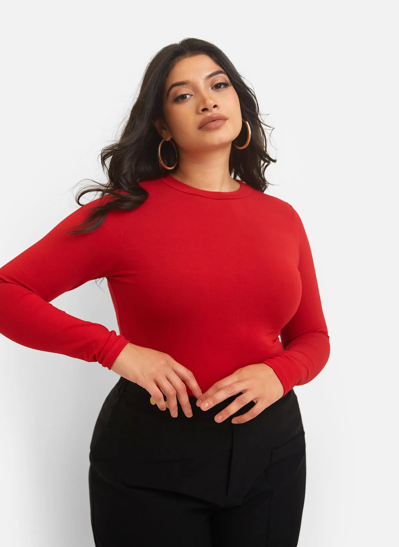Essential Long Sleeve Crew Neck Top - Red sold by Rebdolls