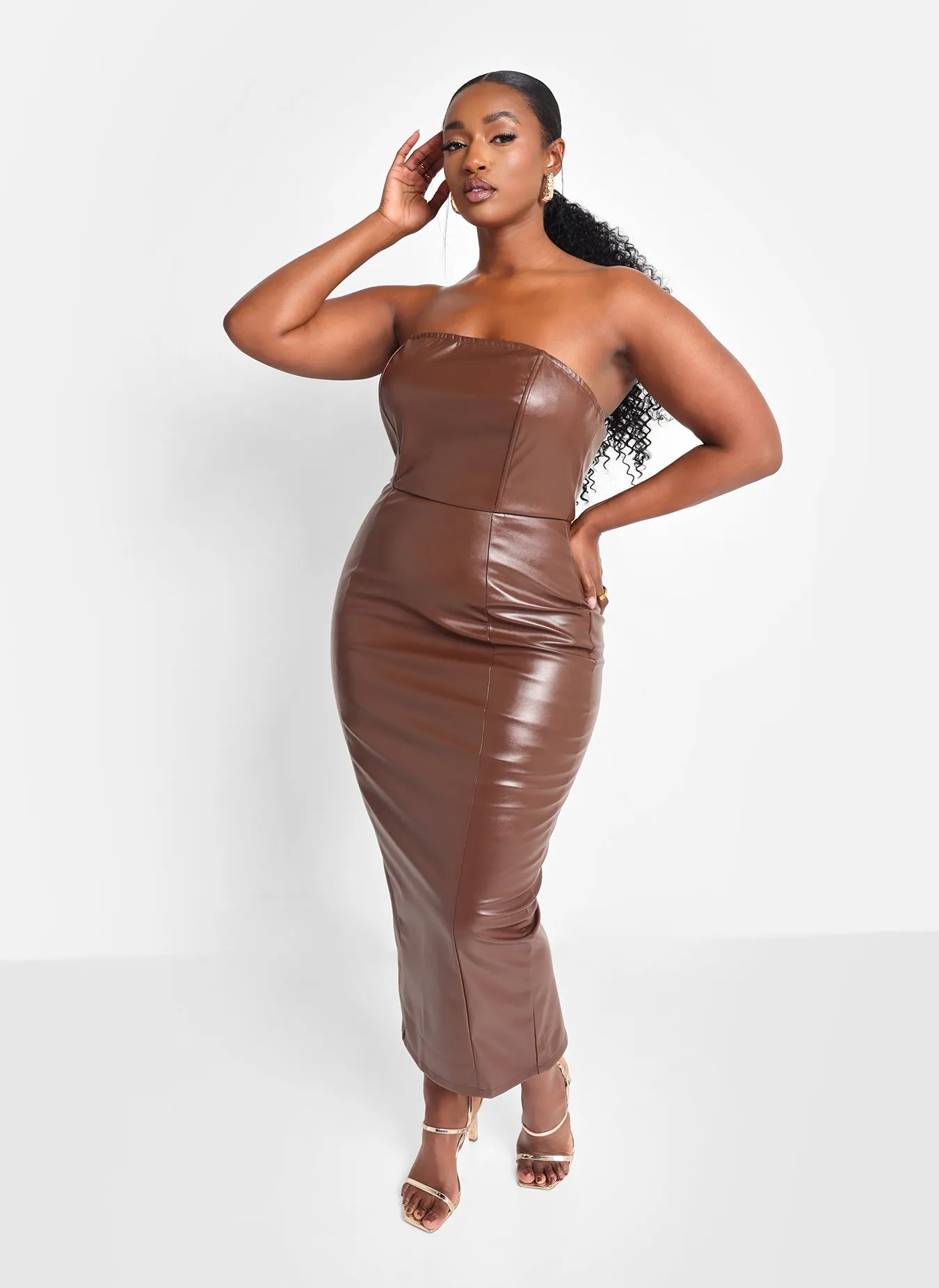 Shelby Faux Leather Midi Bodycon Dress - Chocolate sold by Rebdolls product image thumbnail 4