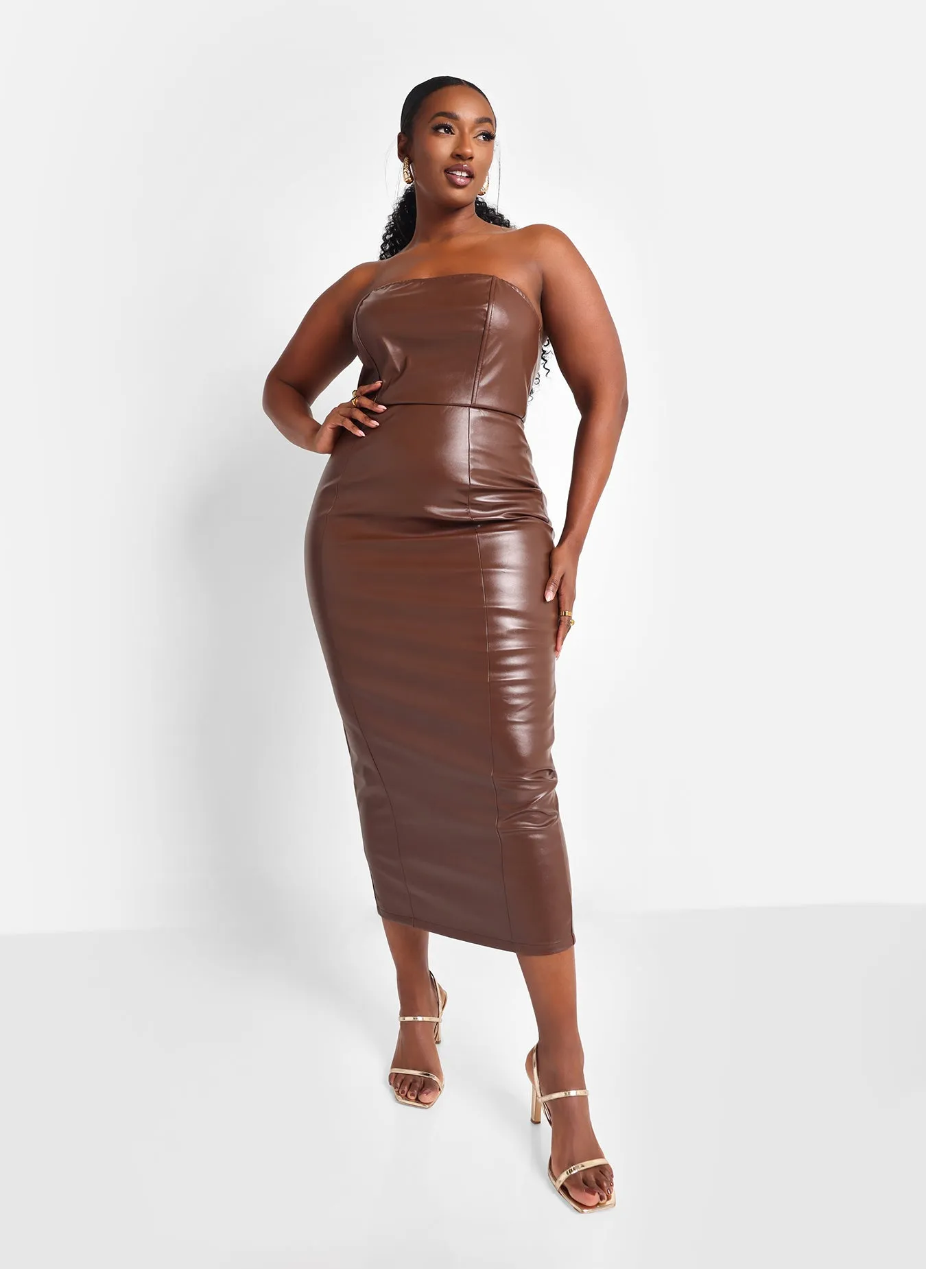 Shelby Faux Leather Midi Bodycon Dress - Chocolate sold by Rebdolls product image thumbnail 5
