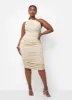 Karina Slinky One Shoulder Midi Bodycon Dress - Sand sold by Rebdolls