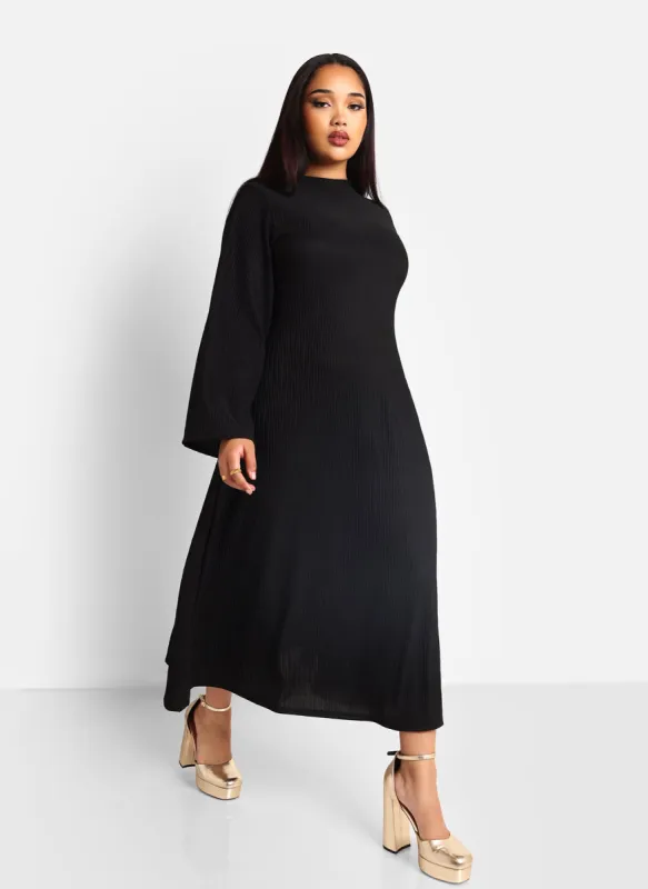 Helga Textured Flare Sleeve Midi Shift Dress sold by Rebdolls