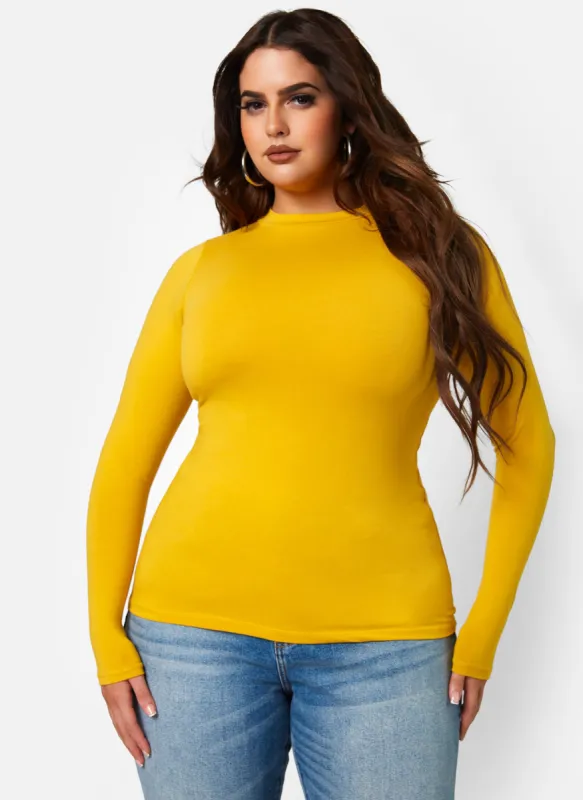 Essential Long Sleeve Crew Neck Top - Mustard sold by Rebdolls