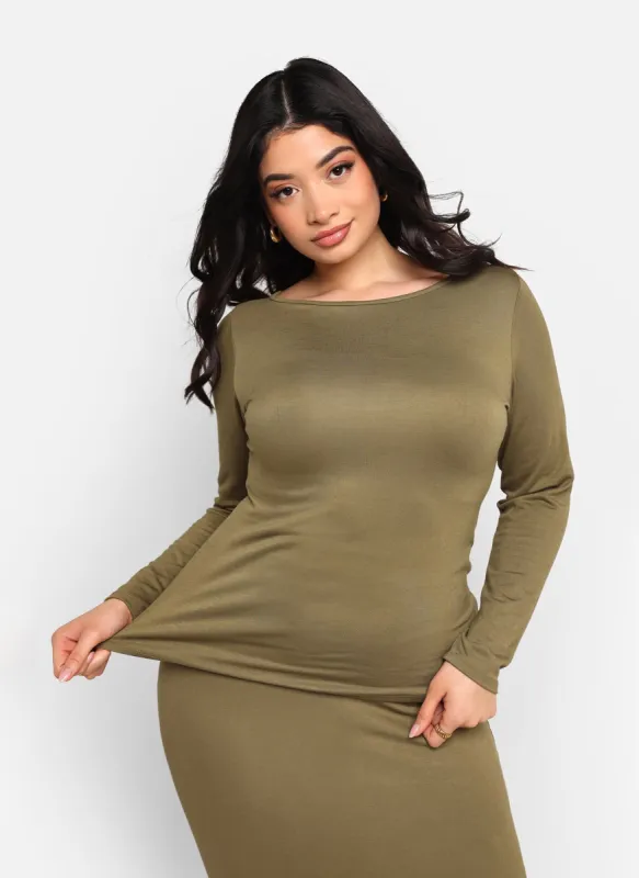 Claire Boat Neck Long Sleeve Top - Olive sold by Rebdolls