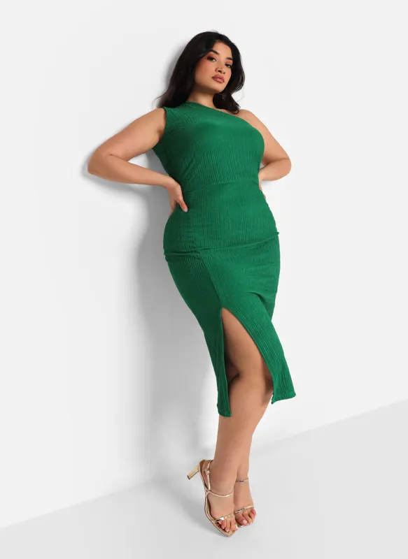 Francesca Textured One Shoulder Midi Bodycon Dress W. Slit sold by Rebdolls