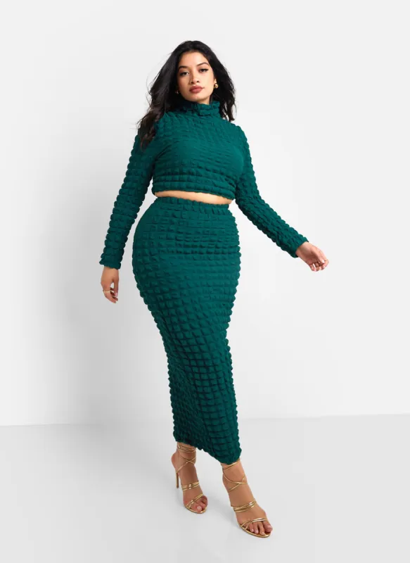Libra Popcorn Smocking Maxi Bodycon Skirt - Pine Green sold by Rebdolls