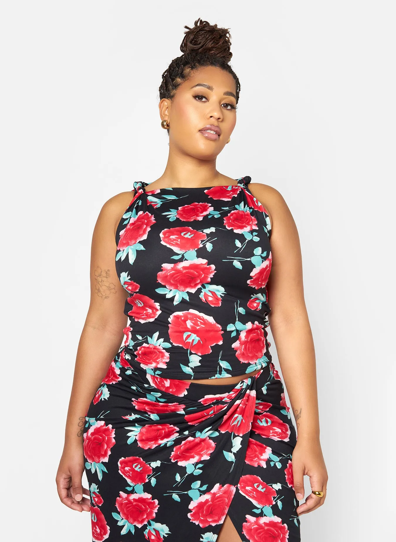 Abigail Floral Knotted Strap Top sold by Rebdolls