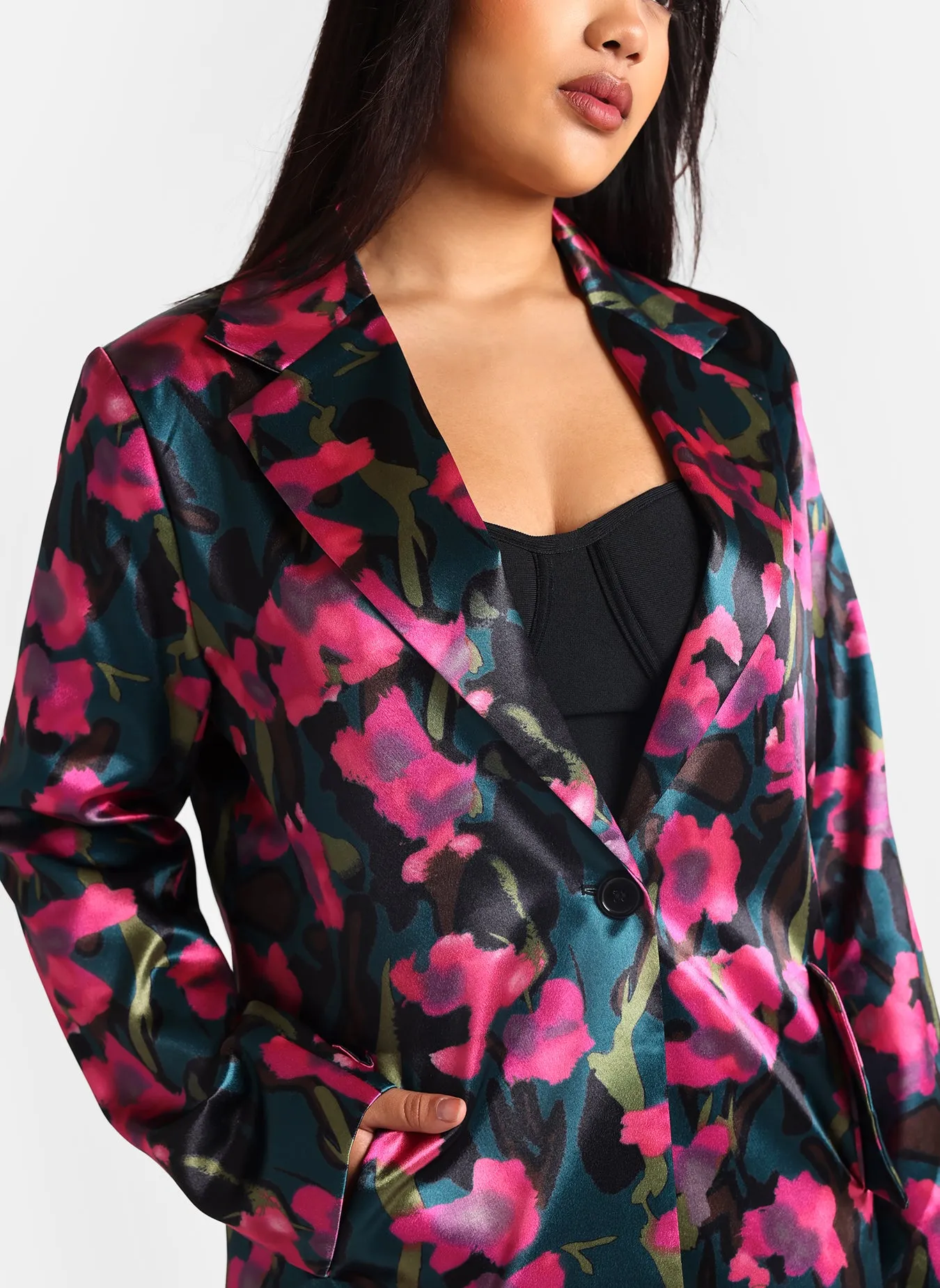Venus Floral Print Satin Longline Blazer sold by Rebdolls product image thumbnail 3