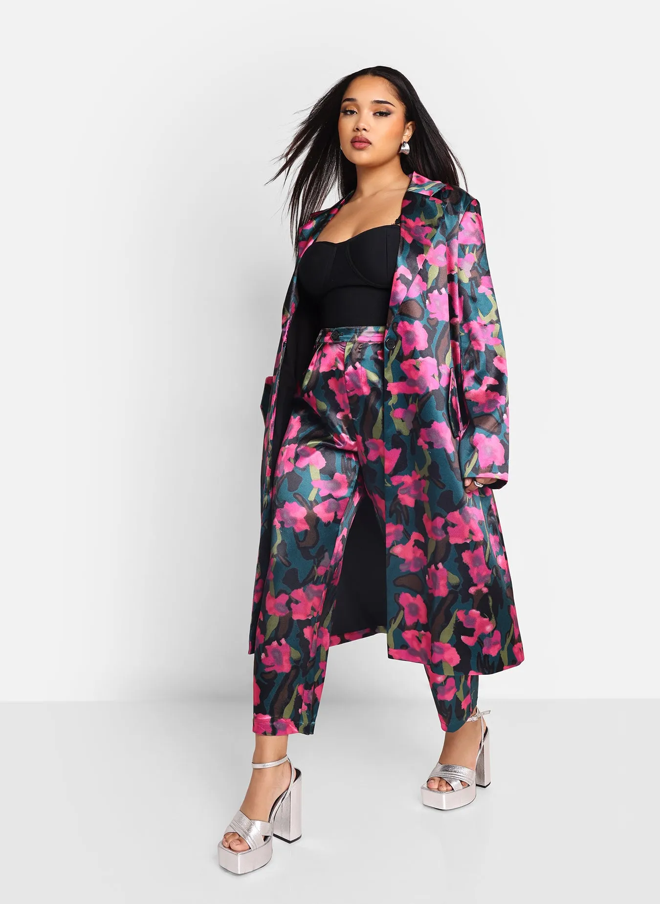 Venus Floral Print Satin Longline Blazer sold by Rebdolls product image thumbnail 2