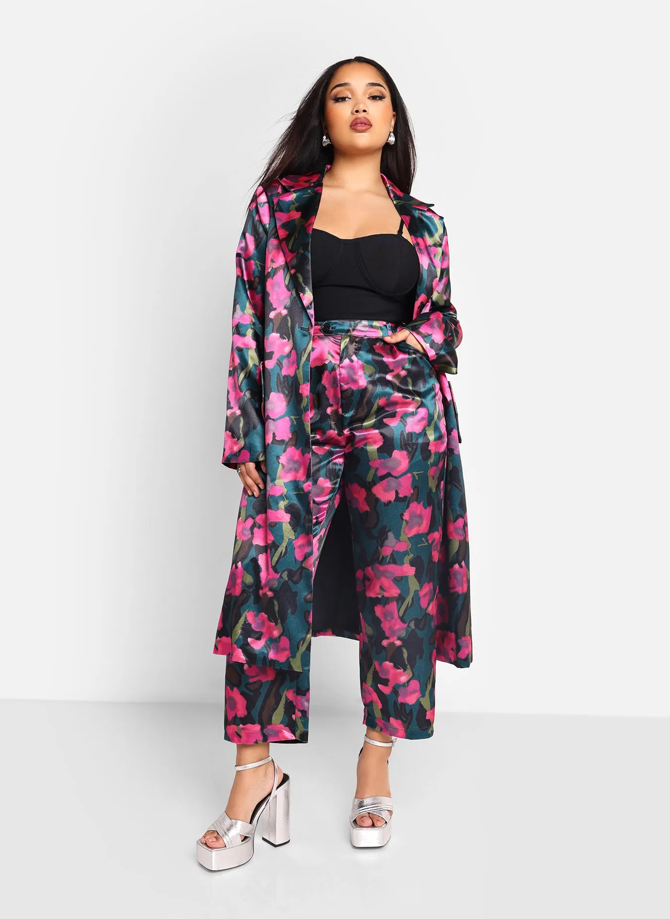 Venus Floral Print Satin Longline Blazer sold by Rebdolls product image thumbnail 4