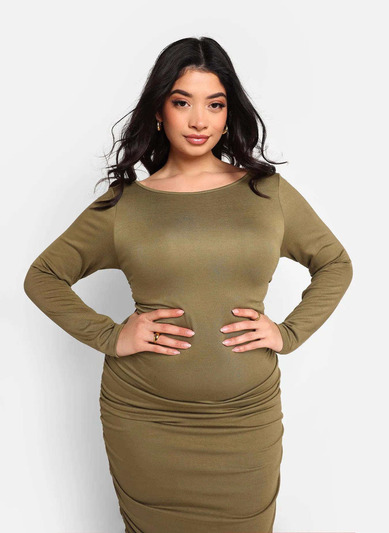 Jennifer Ruched Side Maxi Bodycon Dress - Olive sold by Rebdolls product image thumbnail 4