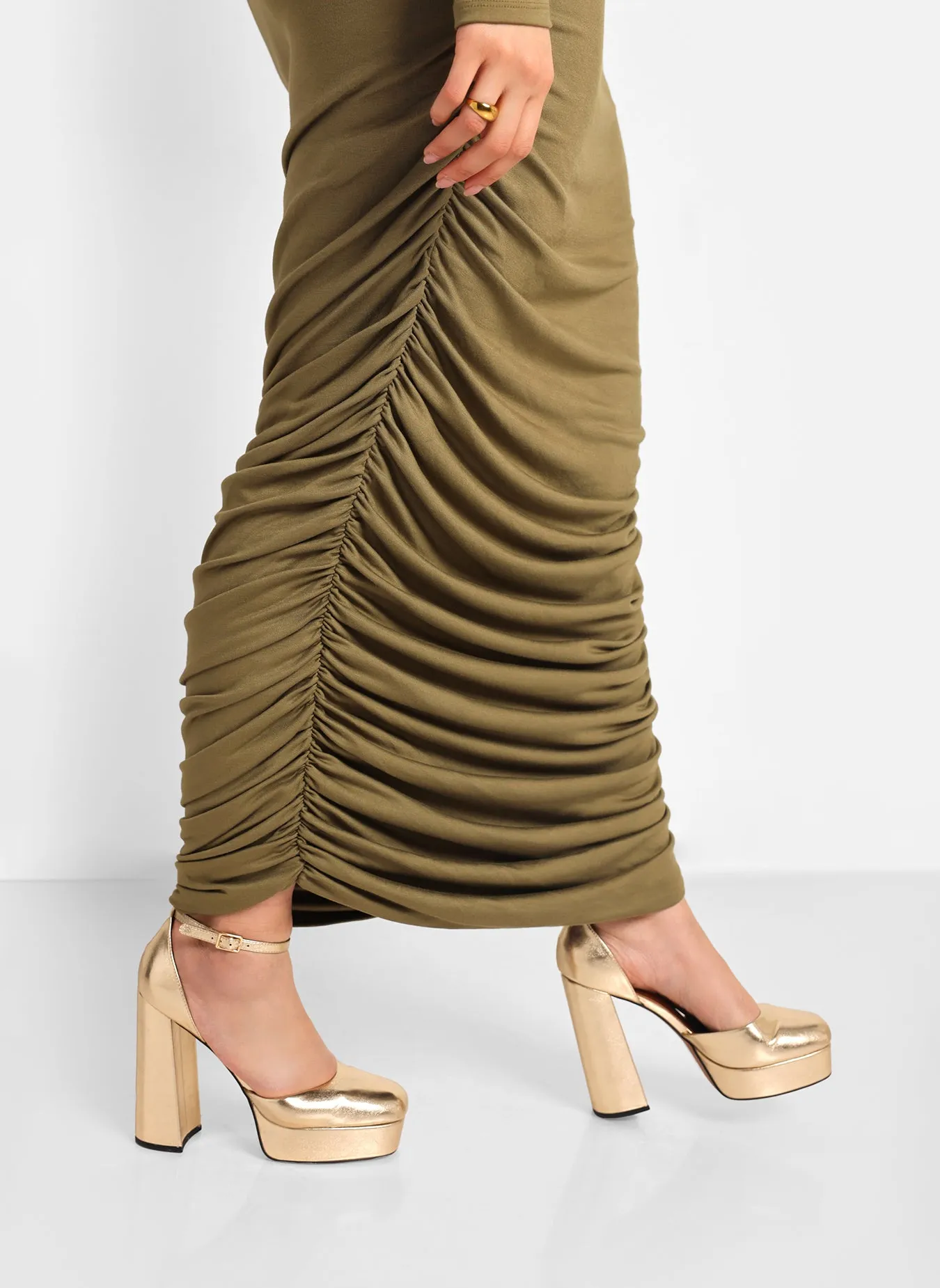 Jennifer Ruched Side Maxi Bodycon Dress - Olive sold by Rebdolls product image thumbnail 5