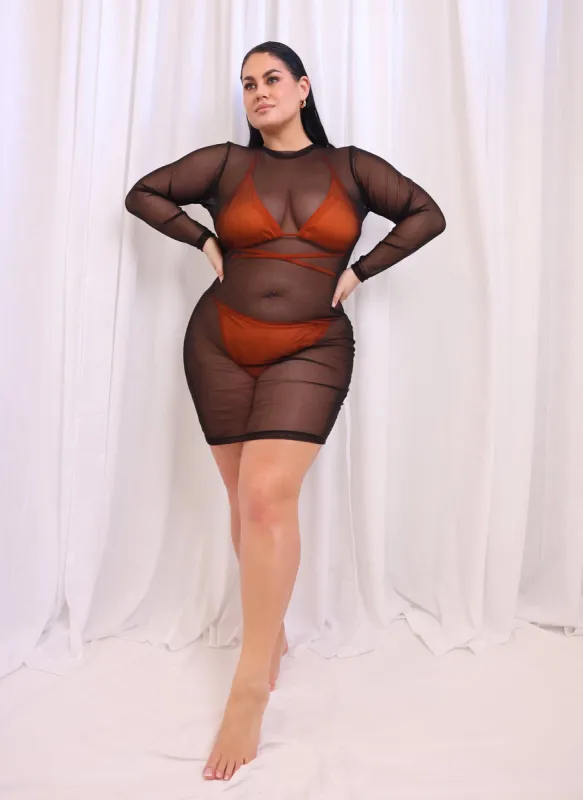 Clearly Sheer Mesh Bodycon Midi Dress - Black sold by Rebdolls
