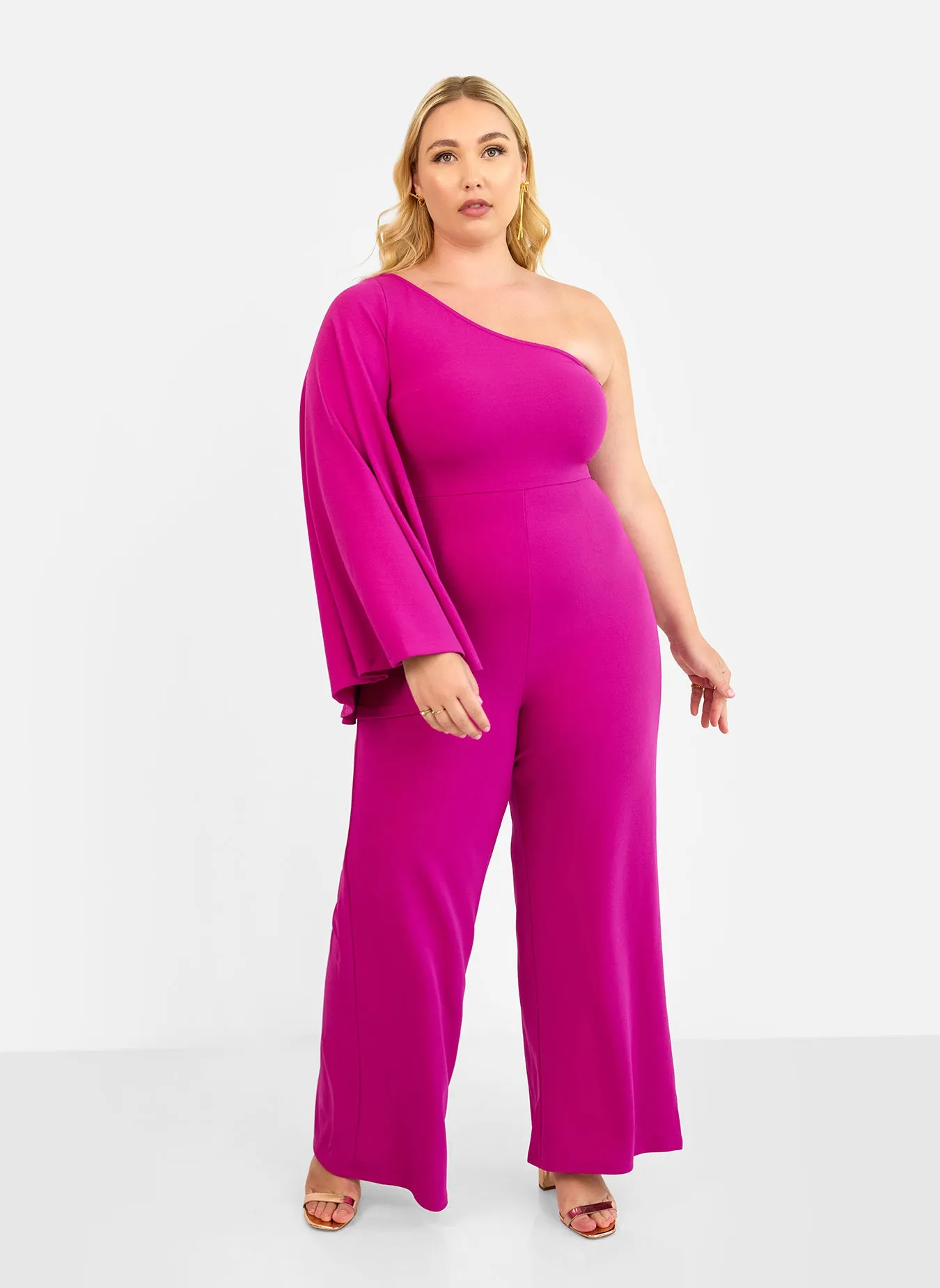 Opal Extreme Single Sleeve Wide Leg Jumpsuit - Magenta sold by Rebdolls