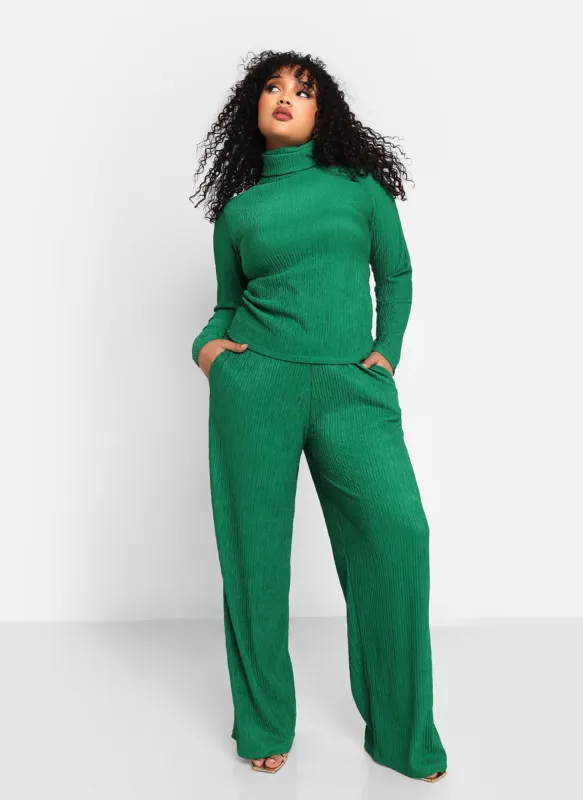Abby Textured Wide Leg Pants W. Pockets - Forest Green sold by Rebdolls