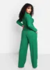 Abby Textured Wide Leg Pants W. Pockets - Forest Green sold by Rebdolls