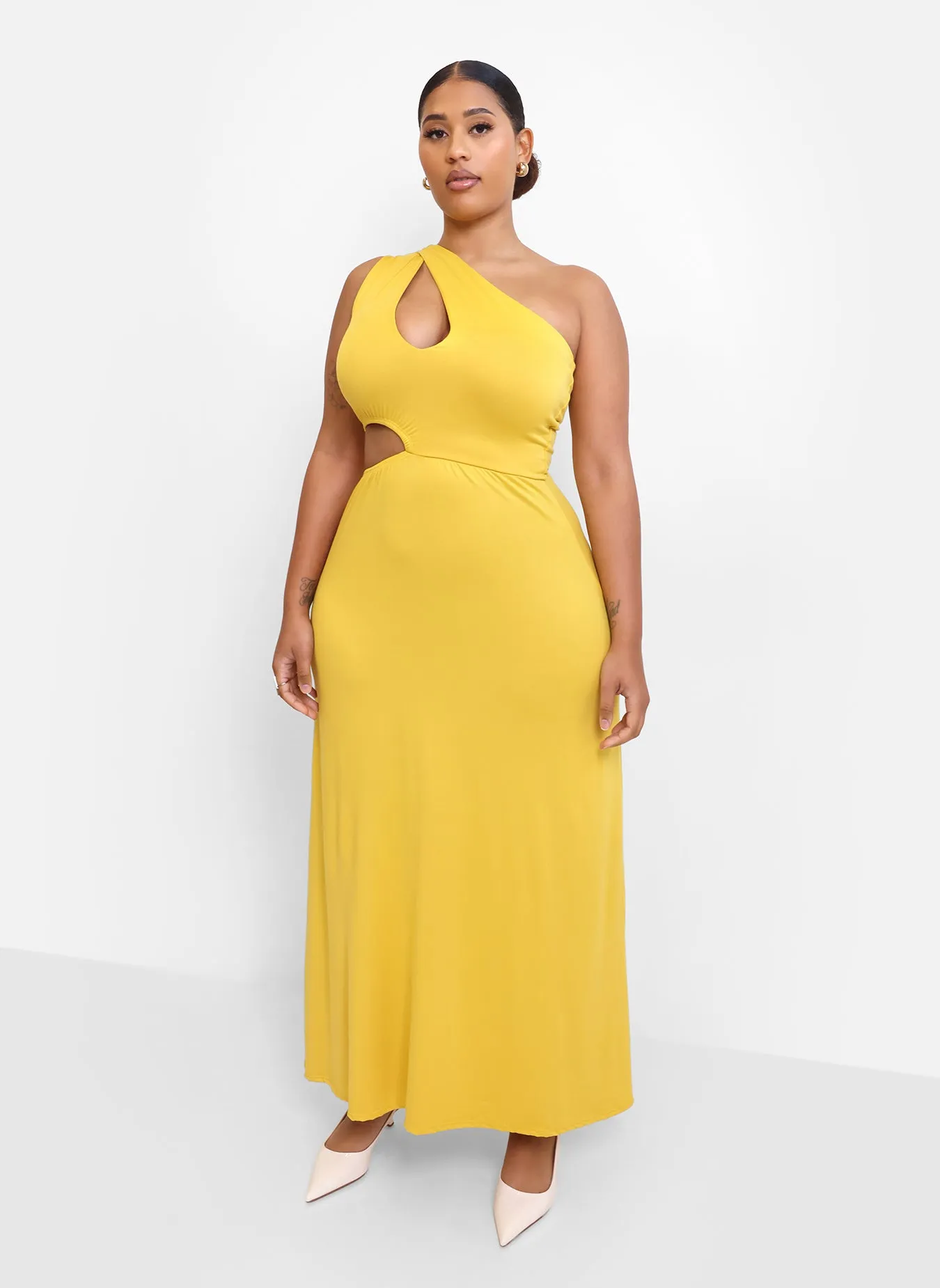 Say More Cut Out A Line Maxi Dress - Mustard sold by Rebdolls product image thumbnail 2