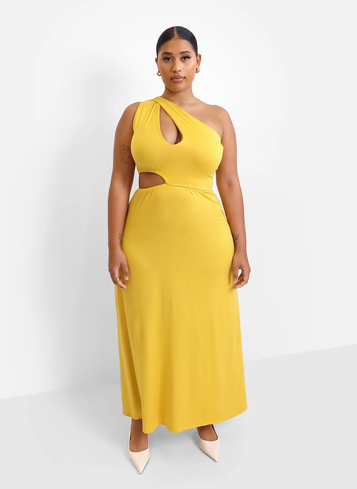 Say More Cut Out A Line Maxi Dress - Mustard sold by Rebdolls