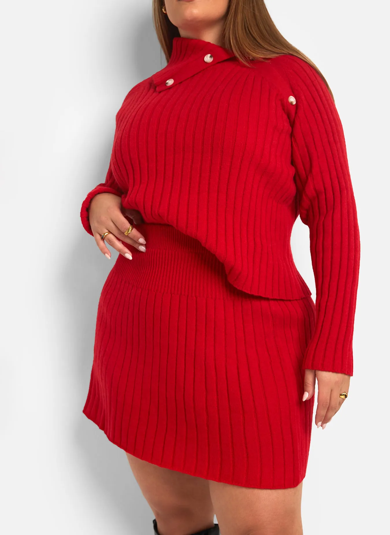 Posey Knit Button Detail Oversized Sweater - Red sold by Rebdolls product image thumbnail 3