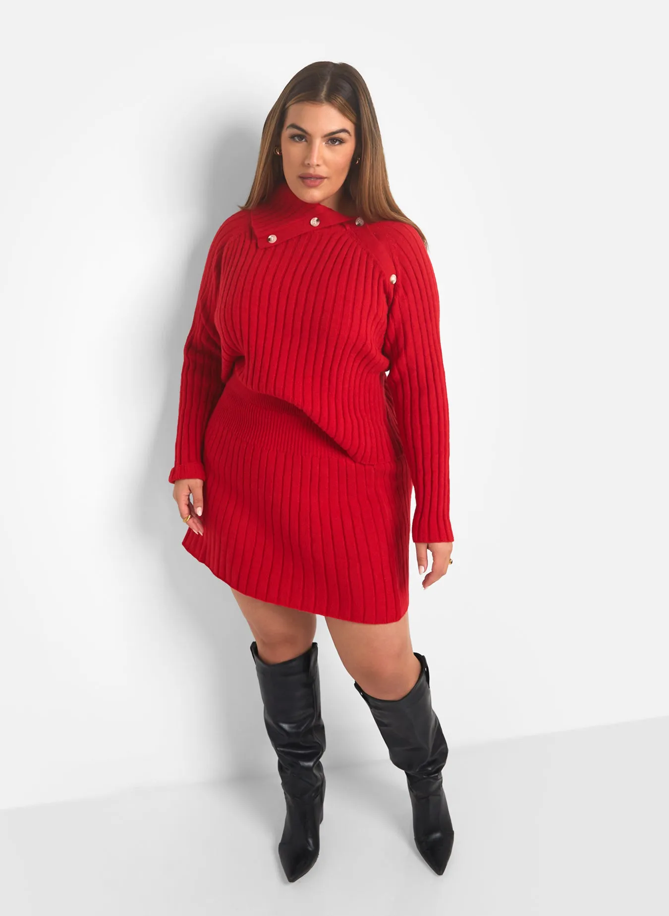 Posey Knit Button Detail Oversized Sweater - Red sold by Rebdolls product image thumbnail 2