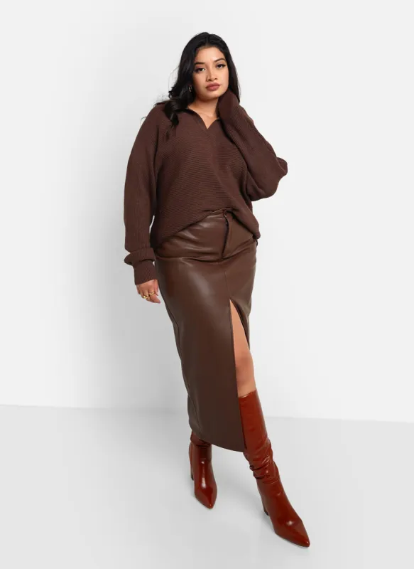 Ainslee Vegan Leather Midi Bodycon Skirt - Chocolate sold by Rebdolls