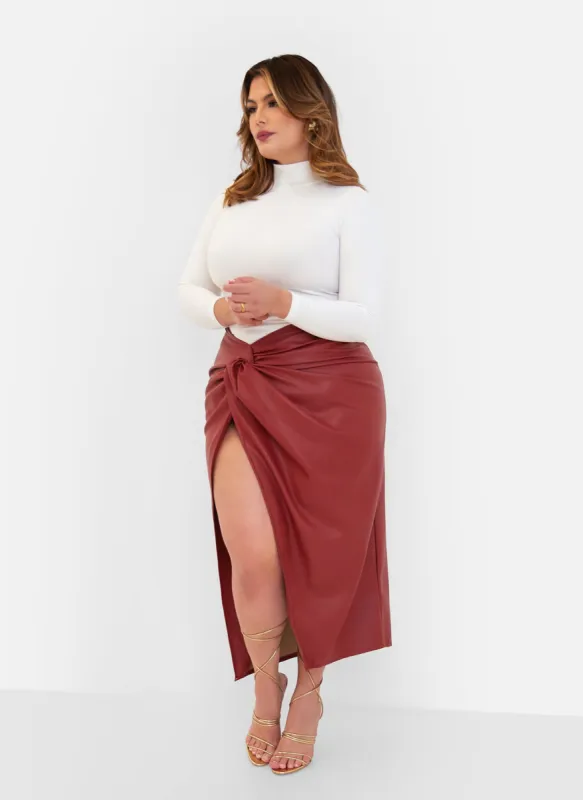 Larsa Vegan Leather Thigh Slit Maxi Bodycon Skirt - Burgundy sold by Rebdolls