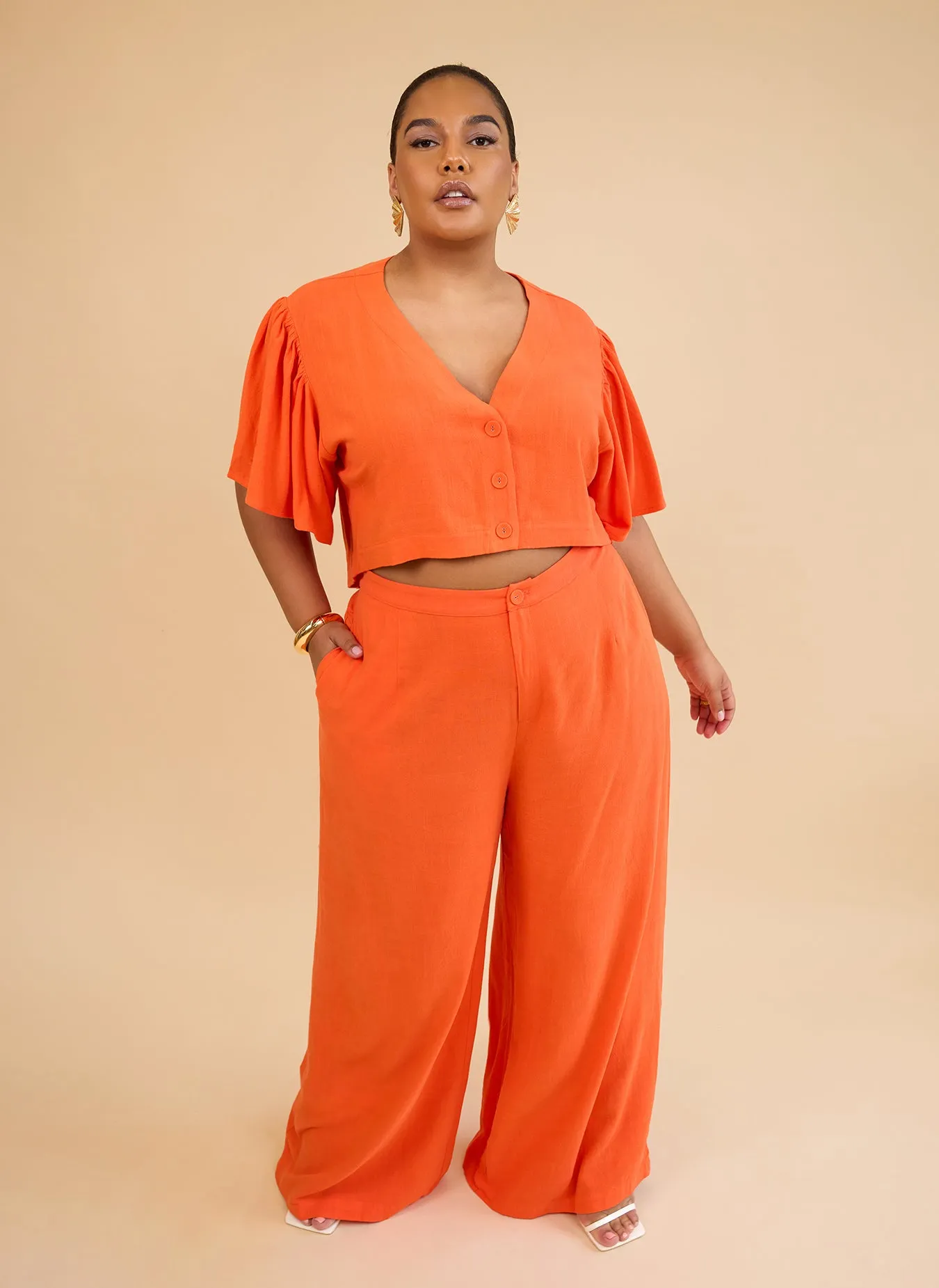 Leticia Linen Wide Leg Pants - Burnt Orange sold by Rebdolls product image thumbnail 2