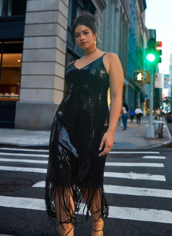 Chiara Sequin Fringe Midi Slip Dress sold by Rebdolls
