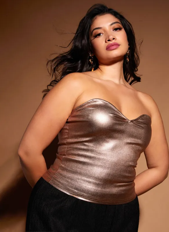 Ezra Metallic Sweetheart Top - Champagne sold by Rebdolls