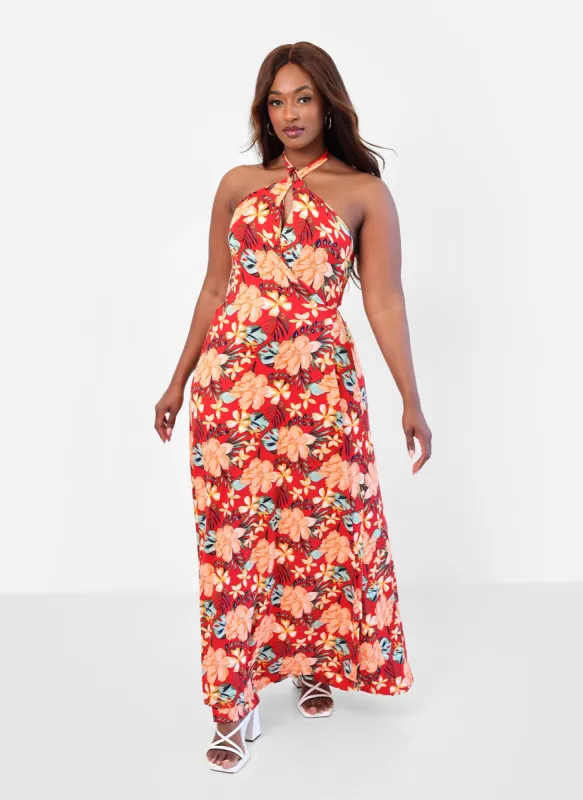 Paradise Tropical Print Wrap Maxi Dress sold by Rebdolls