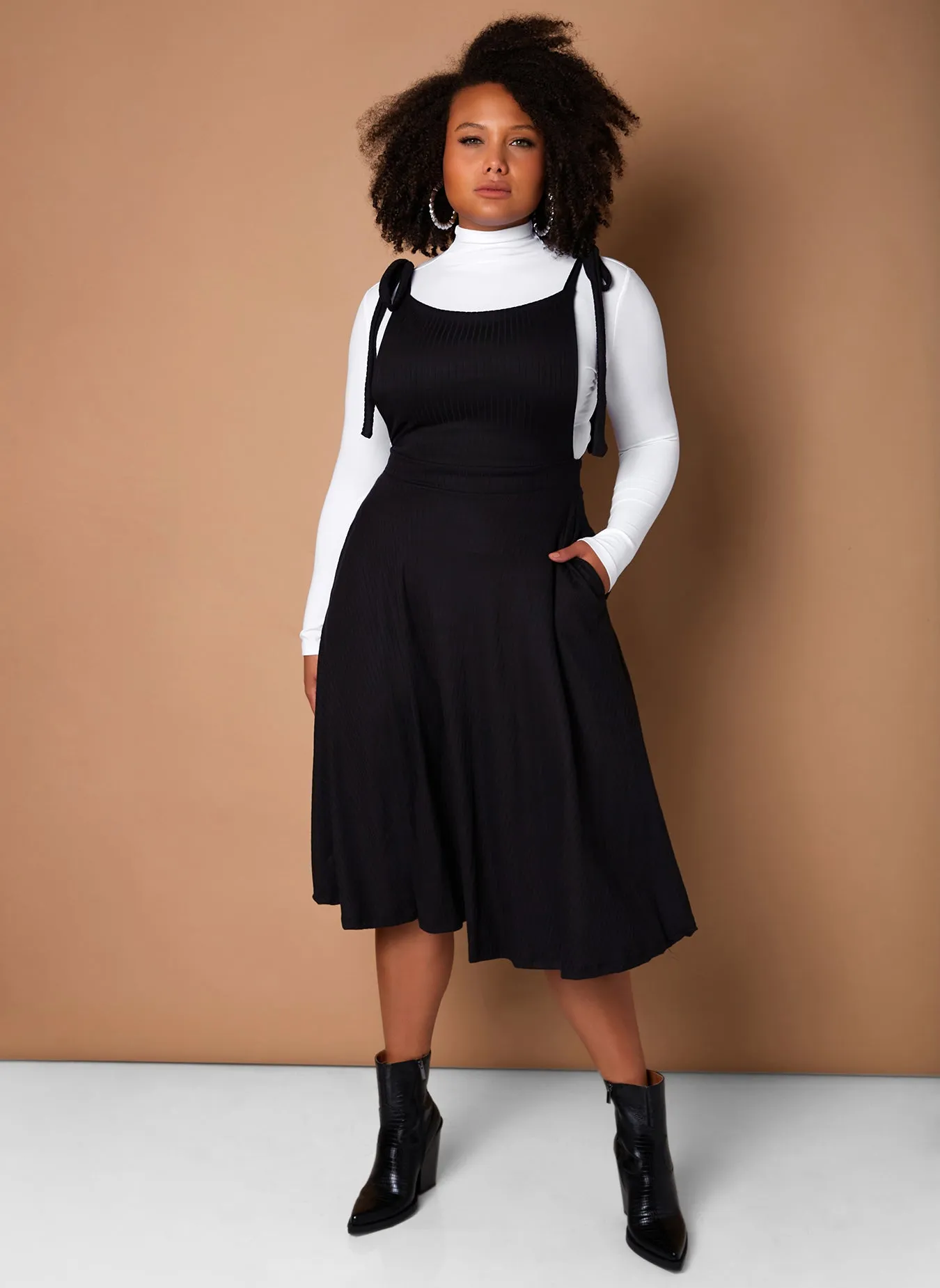 Hand It Over Ribbed Overall Skater Midi Dress W. Pockets sold by Rebdolls